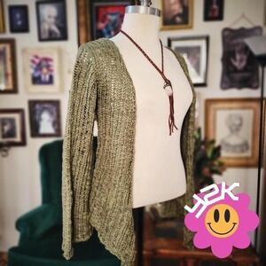 Gabriel S. Knit‎ Cardigan Vintage Y2K Green Long Bell Sleeves Open Front Boho